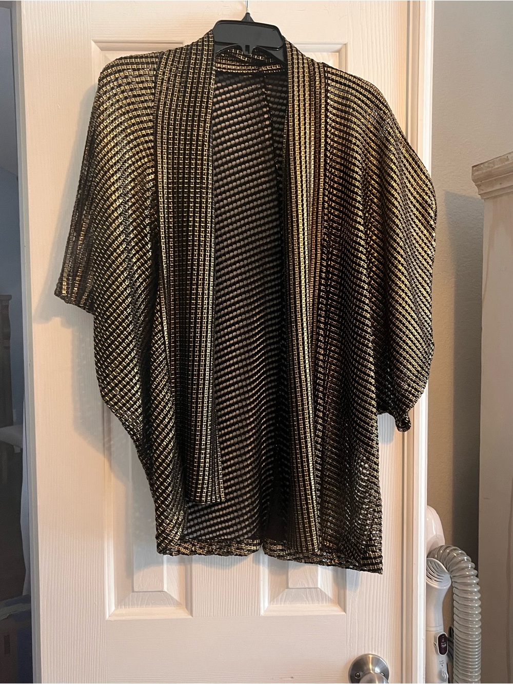 Black and Gold Metallic Open Kimono Cardigan